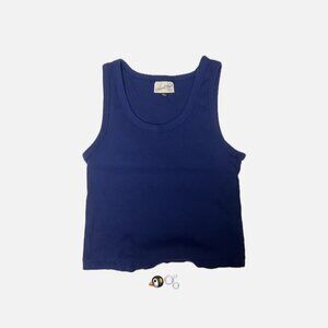[LIKE NEW!] Navy Blue Slim Fit Ribbed High Neck Tank Top